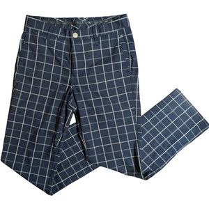 Bonobos Maide Mens Golf Pants Navy Blue Check Zippered Ankle Straight Size 30x30